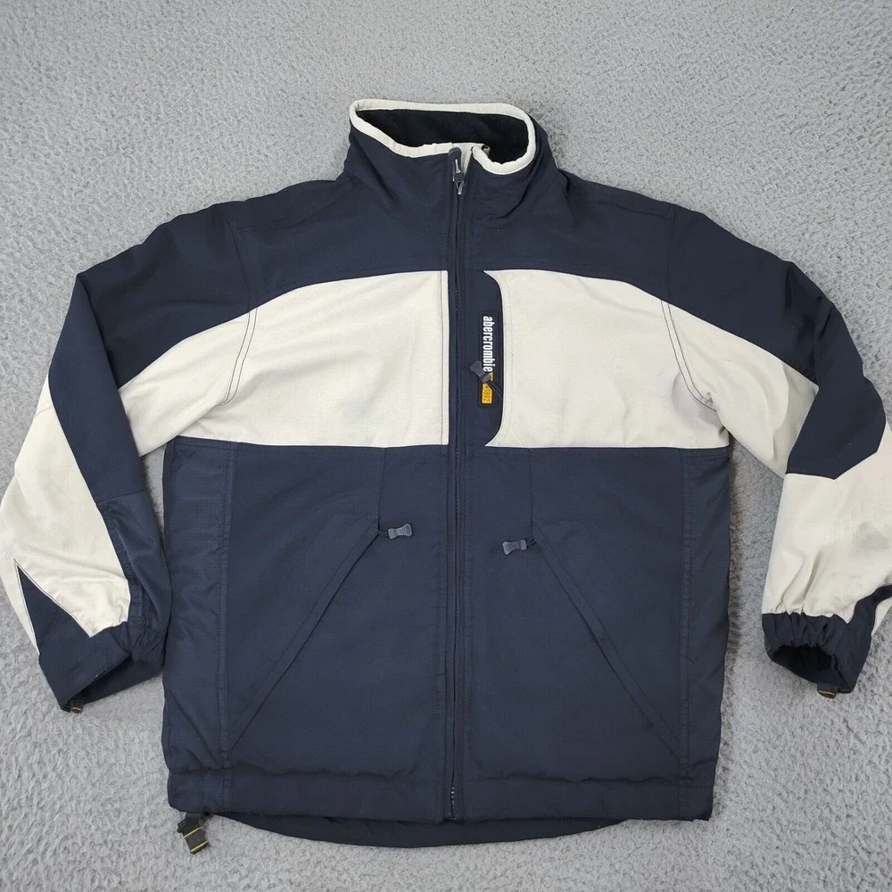 Abercrombie & Fitch Jacket Mens Medium Blue White 1892 Mountain Outerwear Zip-Up